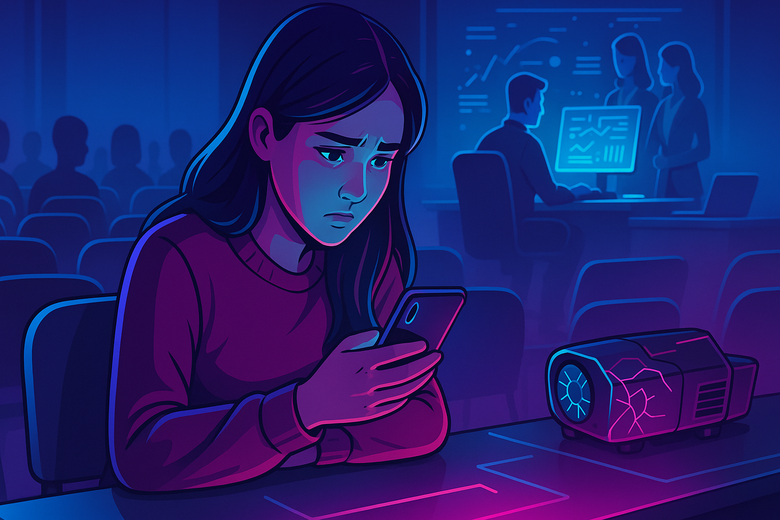 Joven temerosa viendo el celular